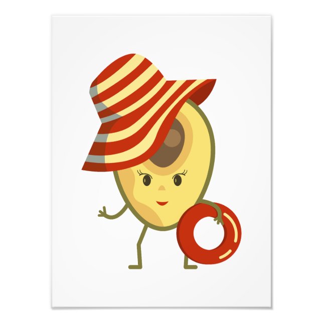 Avocado beach girl with sun hat and swim ring photo print (Front)