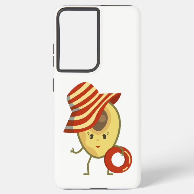 Avocado beach girl with sun hat and swim ring samsung galaxy s21 ultra case (Back)
