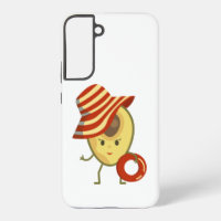 Avocado beach girl with sun hat and swim ring
