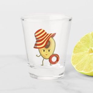 Avocado beach girl with sun hat and swim ring shot glass
