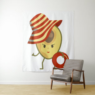 Avocado beach girl with sun hat and swim ring tapestry