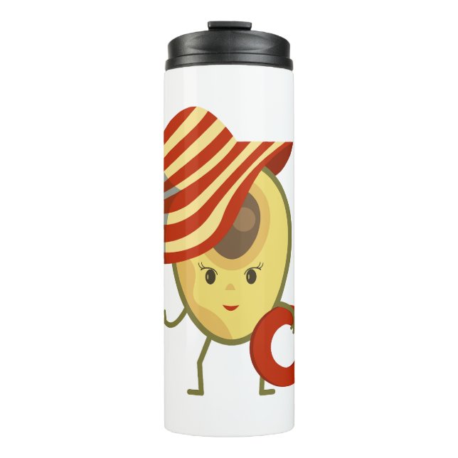 Avocado beach girl with sun hat and swim ring thermal tumbler (Front)