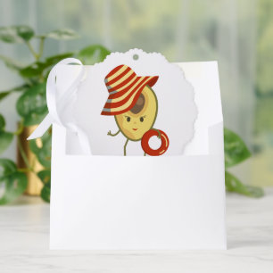 Avocado beach girl with sun hat and swim ring tree decoration card