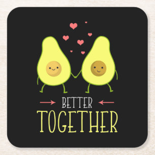 Avocado Better Together Square Paper Coaster