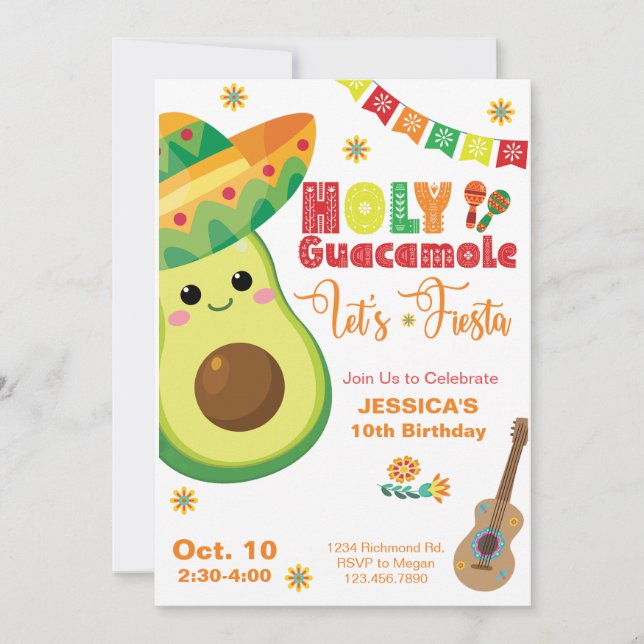 Avocado Birthday Fiesta Party Kids Green Red Invitation (Front)