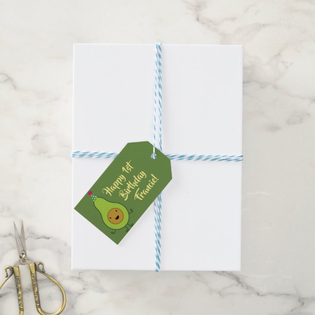 Avocado Birthday PArty Kids Gift Tags (With Twine)