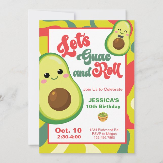 Avocado Birthday Party Kids Green Red Birthday Invitation (Front)