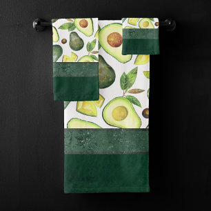 Avocado Blossoms   Dark Green Rustic Fruit Pattern Bath Towel Set