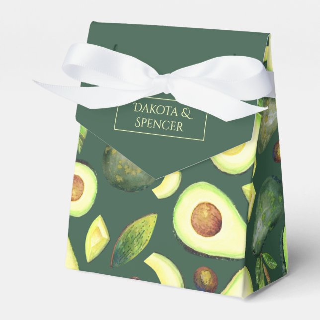 Avocado Blossoms | Dark Green Rustic Fruit Pattern Favour Box (Front Side)
