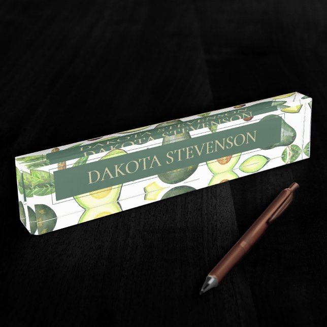 Avocado Blossoms | Dark Green Rustic Fruit Pattern Nameplate (Creator Uploaded)