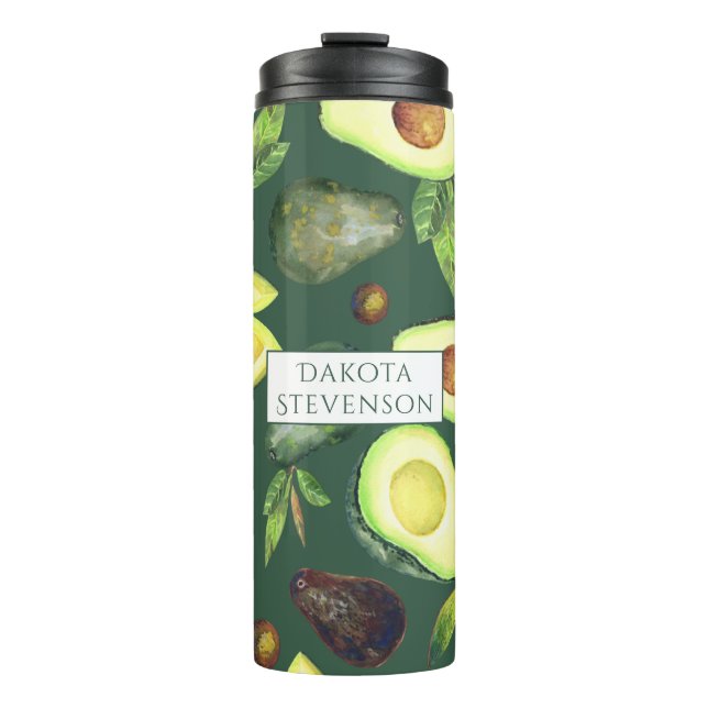 Avocado Blossoms | Dark Green Rustic Fruit Pattern Thermal Tumbler (Front)