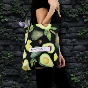 Avocado Blossoms   Dark Green Rustic Fruit Pattern Tote Bag