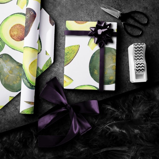 Avocado Blossoms | Dark Green Rustic Fruit Pattern Wrapping Paper (Creator Uploaded)