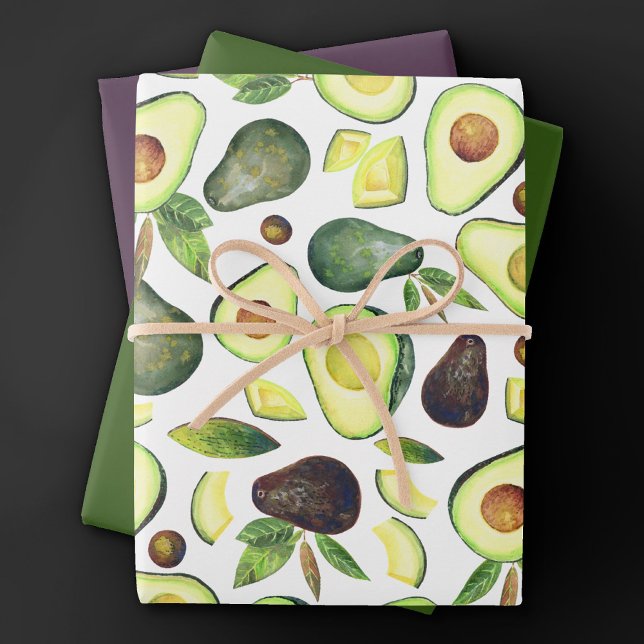 Avocado Blossoms | Dark Green Rustic Fruit Pattern Wrapping Paper Sheet (Creator Uploaded)