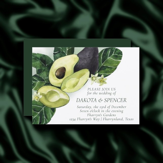 Avocado Blossoms | Dark Green Rustic Fruit Wedding Invitation (Creator Uploaded)