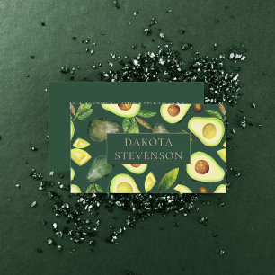 Avocado Blossoms   Dark Green Rustic Professional Business Card