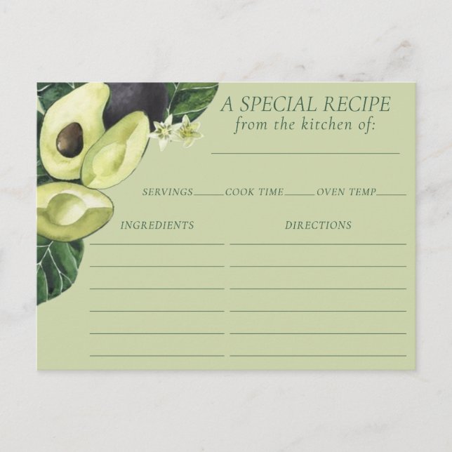 Avocado Blossoms | Dark Green Rustic Recipe Card (Front)