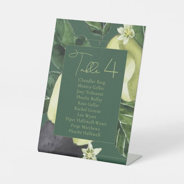 Avocado Blossoms | Dark Green Rustic Seating Names Pedestal Sign (Front)
