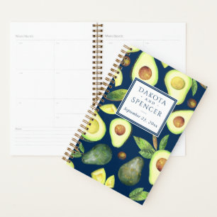 Avocado Blossoms Rustic Navy Blue Pattern Planner