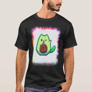 Avocado Cat Vegan Ism Love R Dad Mum Tie Dye Bleac T-Shirt