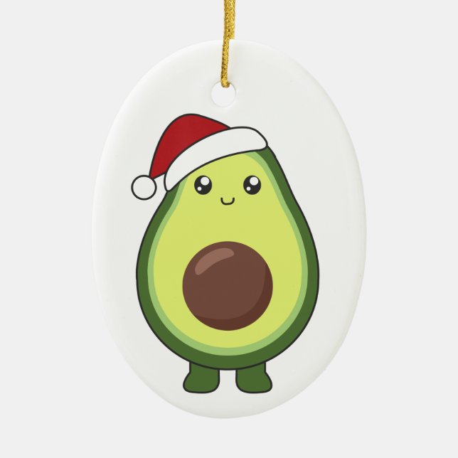 Avocado Christmas Lights Funny Avocados Adult Clot Ceramic Tree Decoration (Front)