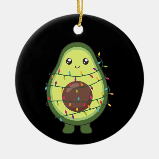 Avocado Christmas Lights Funny Avocados Adult Clot Ceramic Tree Decoration (Front)