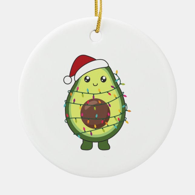 Avocado Christmas Lights Funny Avocados Ceramic Tree Decoration (Front)