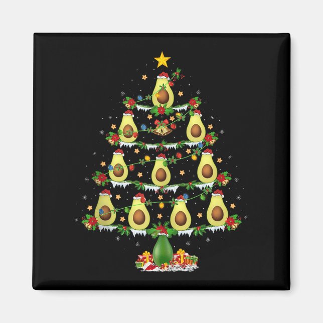 Avocado Christmas Tree Lights Funny Avocado Xmas T Magnet (Front)