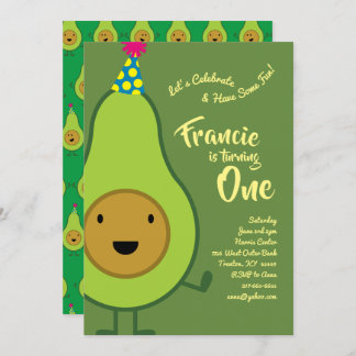 Avocado Colourful 1st Birthday Cute Invitations