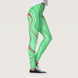 Avocado cream with red or coral curved stroke leggings