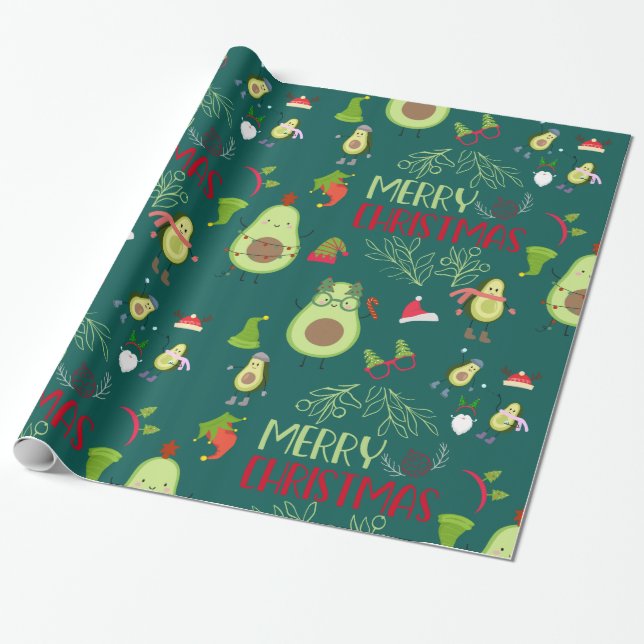 Avocado cute Merry Christmas  Wrapping Paper (Unrolled)