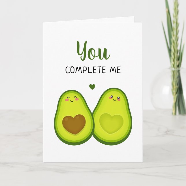 Avocado Cute Romantic You Complete Me Anniversary Card (Front)