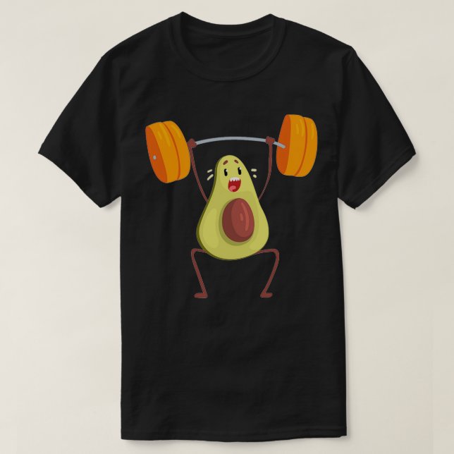 Avocado exercising with barbell funny installing m T-Shirt (Design Front)
