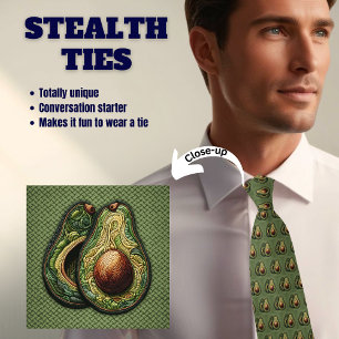 Avocado Faux Embroidered Green Stealth Neck Tie