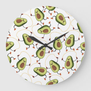 Avocado Fitness: Cute Vintage Pattern Large Clock