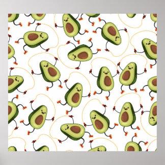 Avocado Fitness: Cute Vintage Pattern Poster