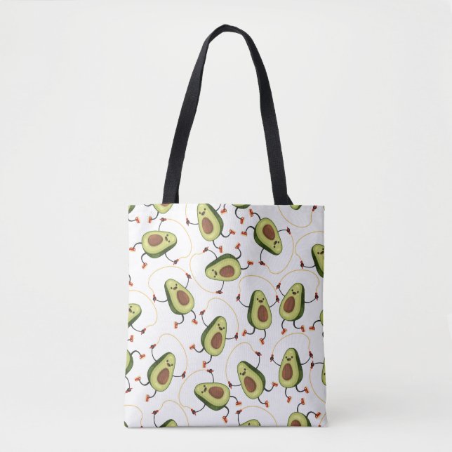 Avocado Fitness: Cute Vintage Pattern Tote Bag (Front)