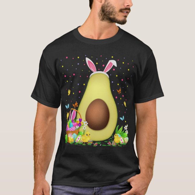 Avocado Fruit Easter Egg Hunt Bunny Avocado Easter T-Shirt (Front)