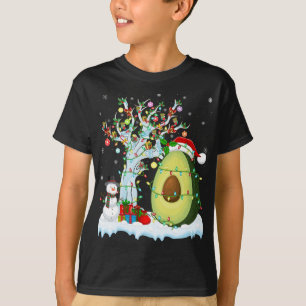 Avocado Fruit Xmas Tree Lighting Santa Hat Avocado T-Shirt