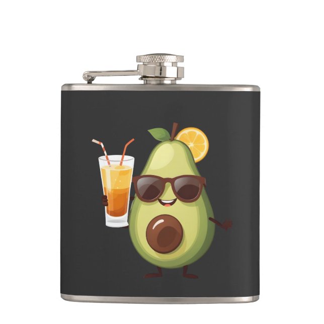 Avocado Fun Cheerful Vacation Tropical Drink Fruit Hip Flask (Front)
