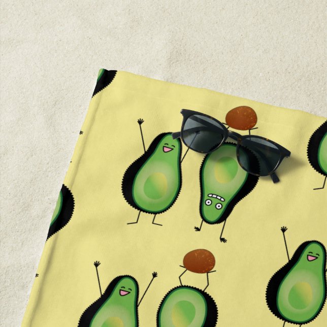 Avocado funny cheering handstand green pit beach towel (In Situ)