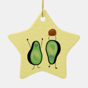 Avocado funny cheering handstand green pit ceramic tree decoration