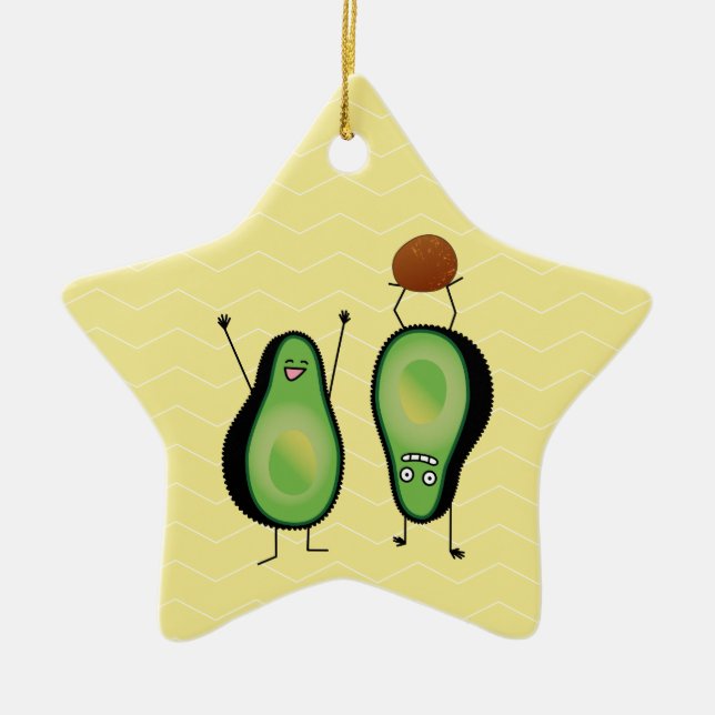Avocado funny cheering handstand green pit ceramic tree decoration (Front)