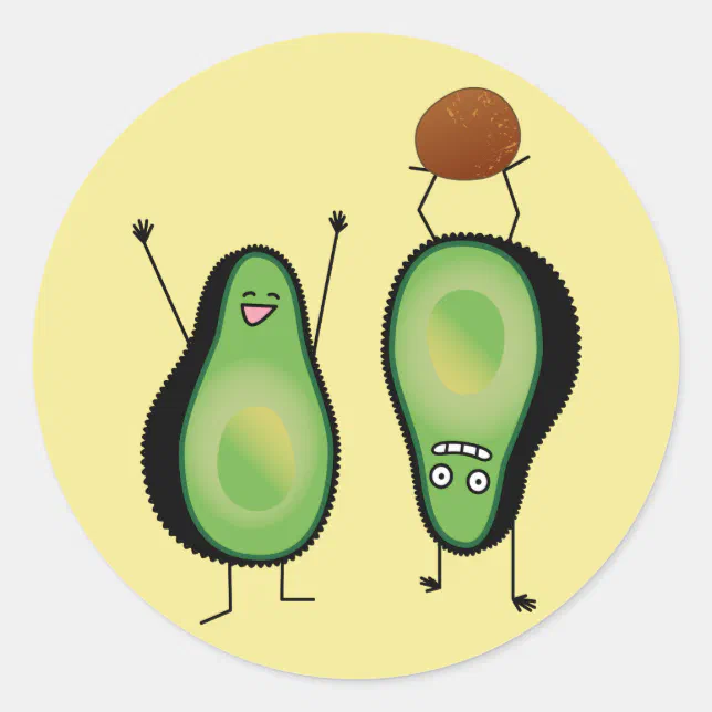 Avocado funny cheering handstand green pit classic round sticker | Zazzle