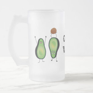 Avocado funny cheering handstand green pit frosted glass beer mug