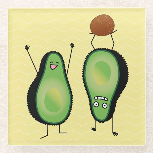 Avocado funny cheering handstand green pit glass coaster (Front)