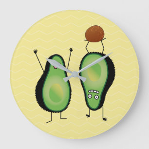 Avocado funny cheering handstand green pit large clock