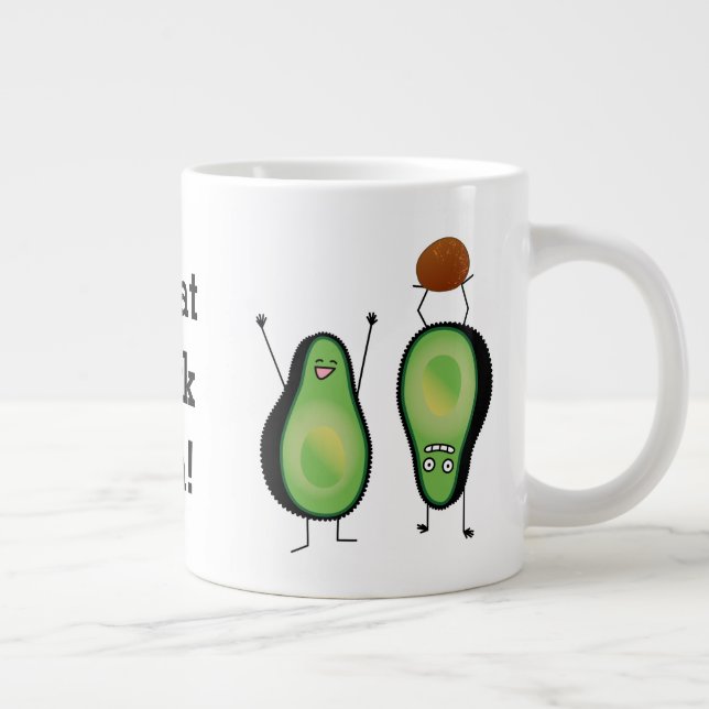 Avocado funny cheering handstand green pit large coffee mug (Right)