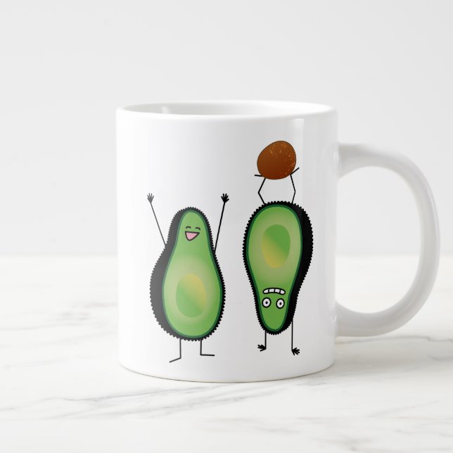 Avocado funny cheering handstand green pit large coffee mug (Right)