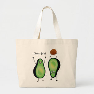 Avocado funny cheering handstand green pit large tote bag
